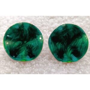 AVON Pearlized Ruffle Clip On Earrings Green Enamel Lily Pad Vintage 80s 1 in